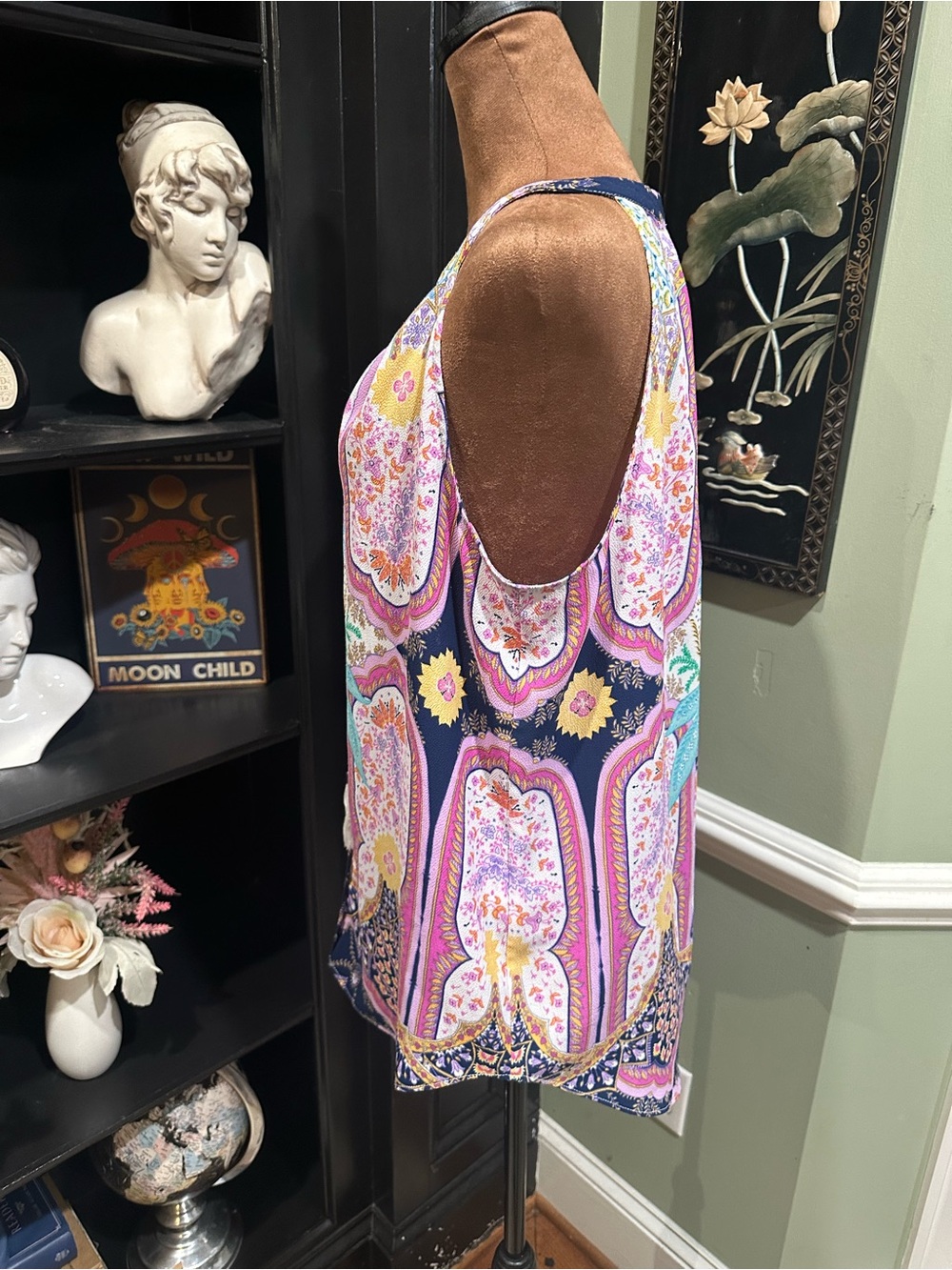 Rose + Olive Boho Paisley Sleeveless Blouse – Size Large - Picture 12 of 12